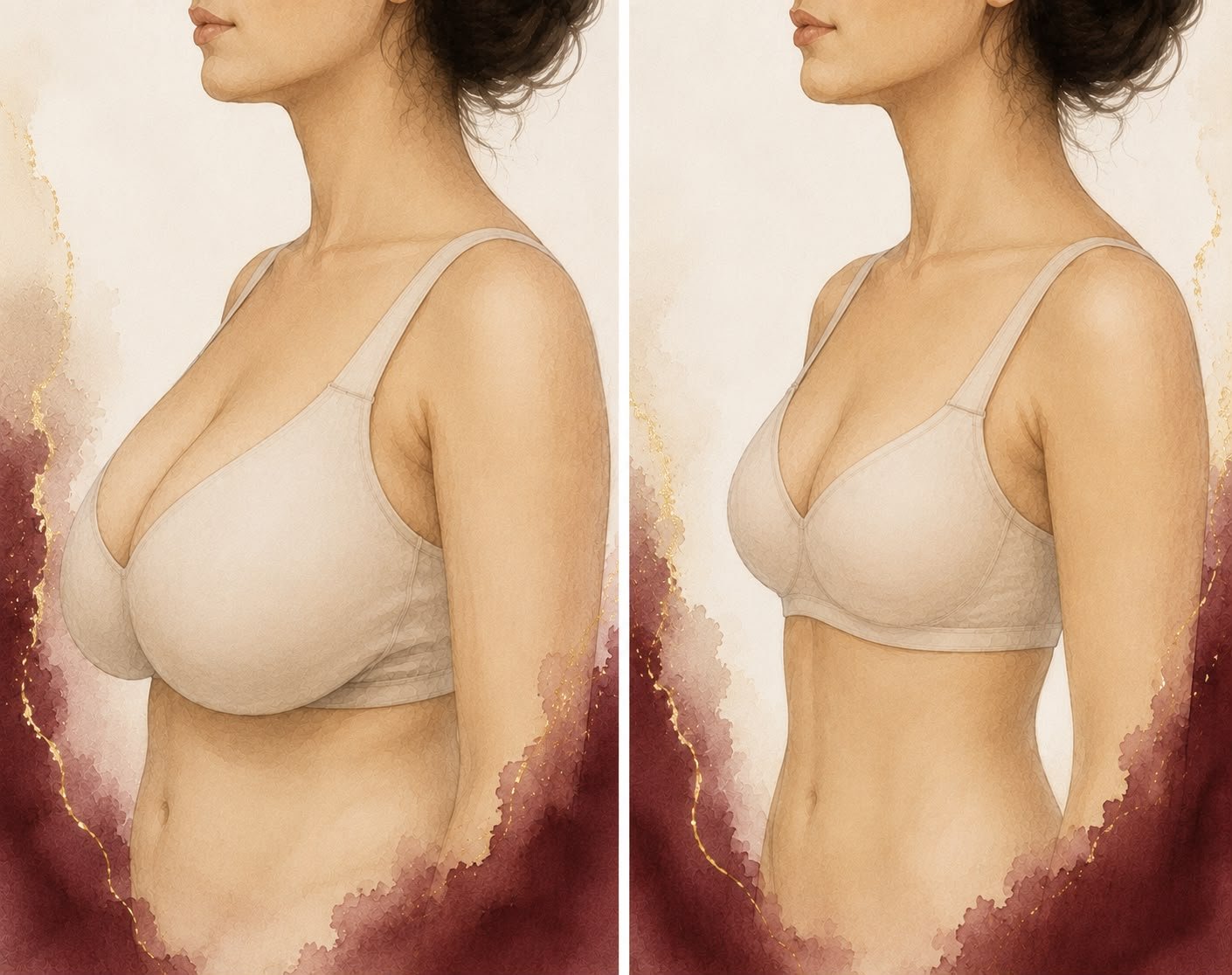 Artistic illustration explaining breast reshaping and repositioning during mastopexy